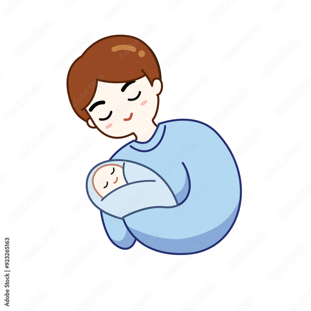 Man is hugging baby. Father's day concept for event, parent, love, illustration Man is hugging baby. Father's day concept for event, parent, love, illustration