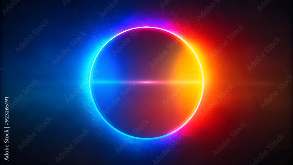 a ball illuminated by gradient neon lighting on a dark background