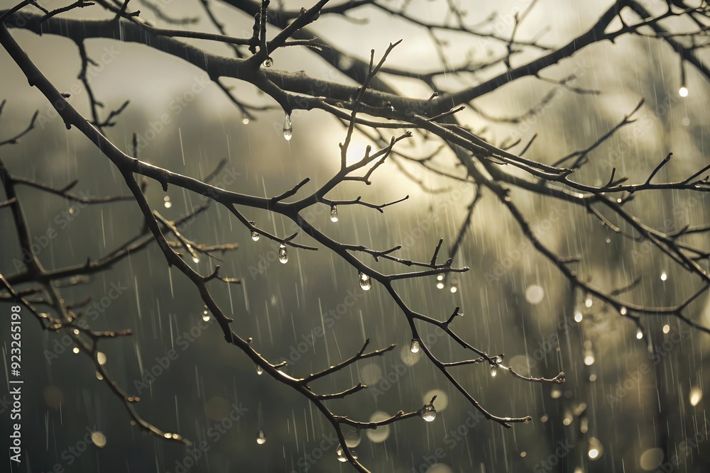 Obraz premium tree branches with water droplets on them after the rain