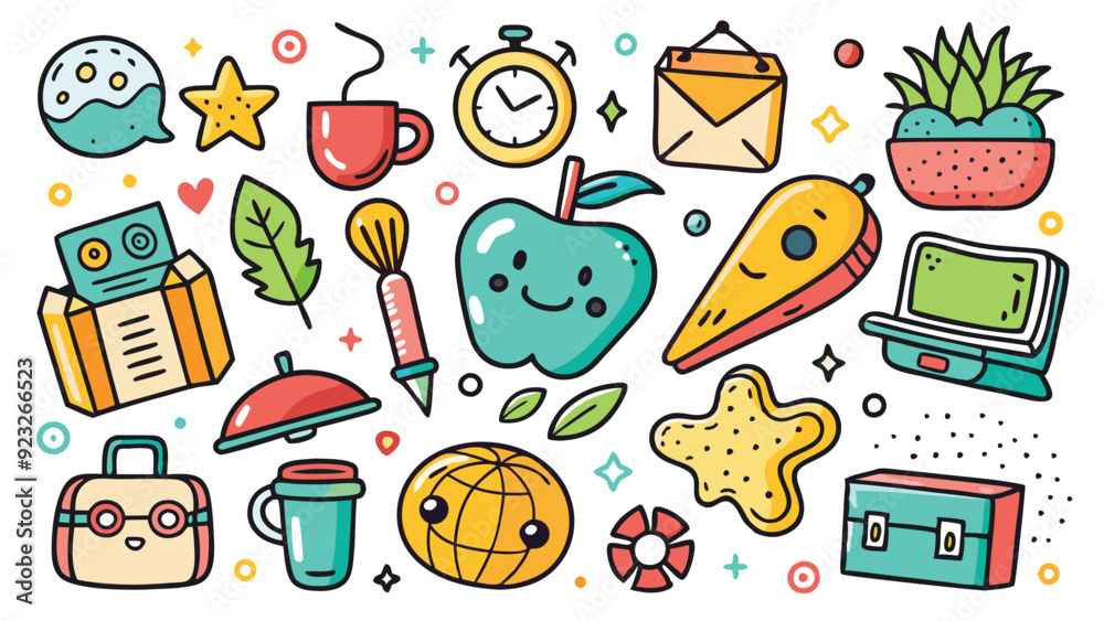 Hand-Drawn Doodles: Whimsical, hand-drawn doodles of everyday objects and symbols vector illustration Hand-Drawn Doodles: Whimsical, hand-drawn doodles of everyday objects and symbols vector illustration