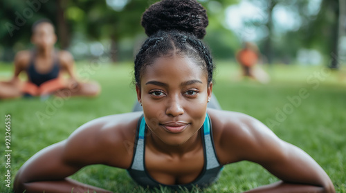 Outdoor Workout Women Doing Plank Exercises for Morning Fitness