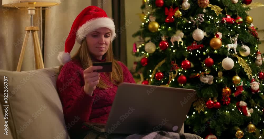 Woman Christmas Shopping Online with Laptop Woman Christmas Shopping Online with Laptop