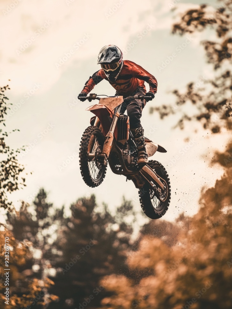 Naklejka premium Dirt Bike Rider in Mid-Air