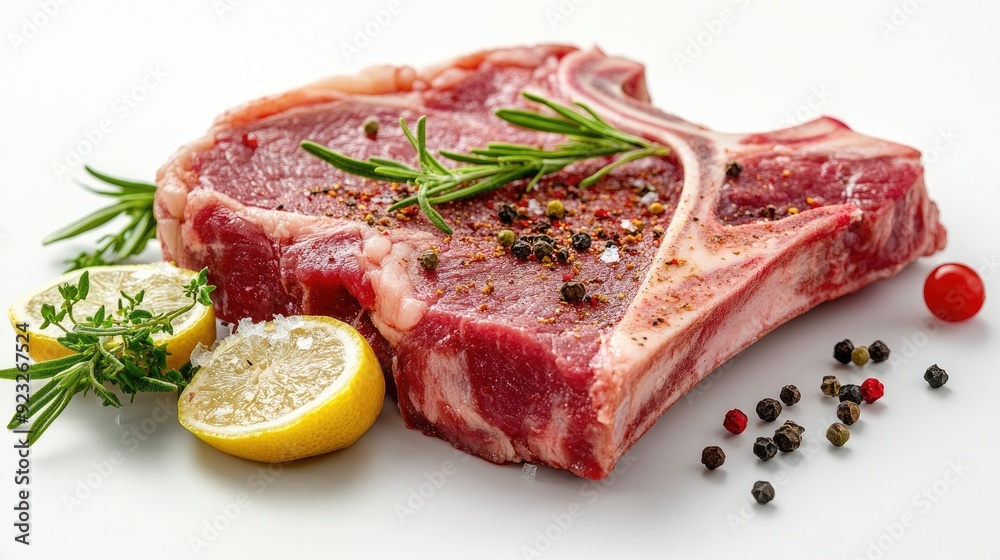 Raw T-bone steak with herbs. Perfect for culinary websites and food blogs. Raw T-bone steak with herbs. Perfect for culinary websites and food blogs.