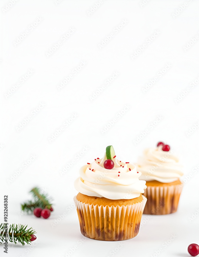 Cupcake, Christmas, plain white background Cupcake, Christmas, plain white background
