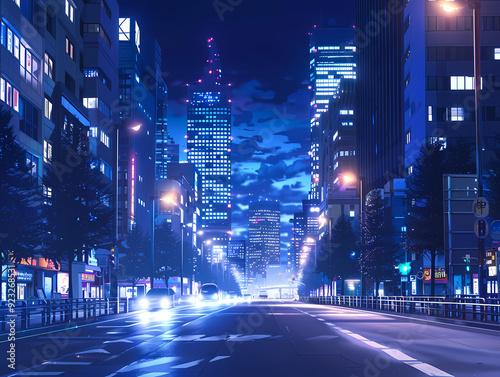 beautiful night atmosphere on a city street background illustration