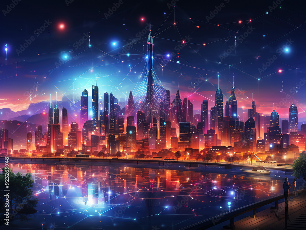 Fototapeta premium Awesome Smart city and communication network concept. 5G