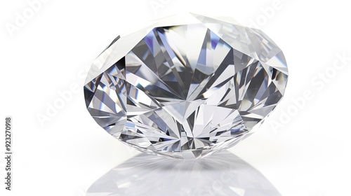 Large Clear Diamond with reflection Dazzling diamond on white background.