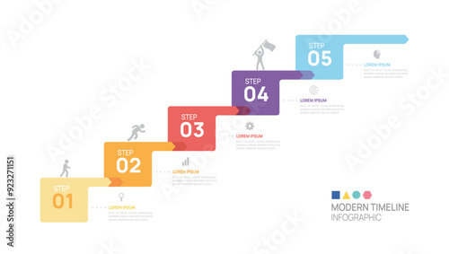 ladder Infographic connected arrow labels 5 steps to success growth template. Business process. Vector illustration.