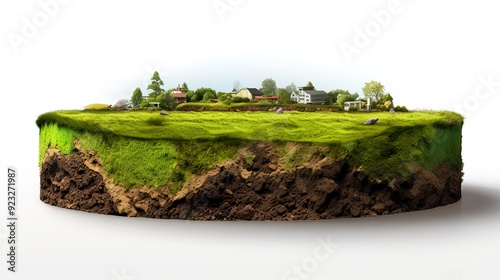 Earth land Soil layers 3D Illustration round soil ground cross section float landscape fantasy floating island