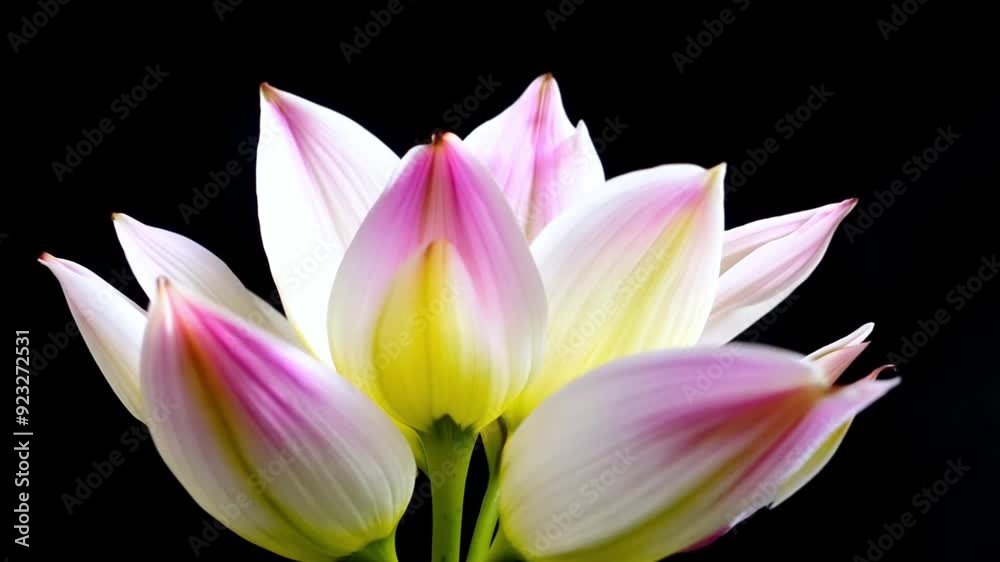 Magnolias Blooming in Elegant Whites and Pinks on Black Background Magnolias Blooming in Elegant Whites and Pinks on Black Background