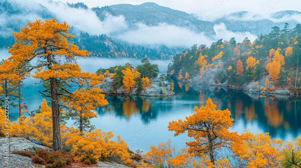 Fototapeta premium autumn in the mountains near the lake