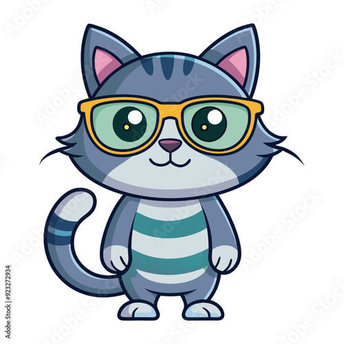 Cute Cool Cat Wearing Glasses Cartoon Vector Icon Illustration