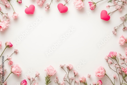 Elegant floral border with vibrant flowers lush greenery on light background. Ideal for decorative designs wedding invitations or romantic designs valentines day, mother's day, women's day