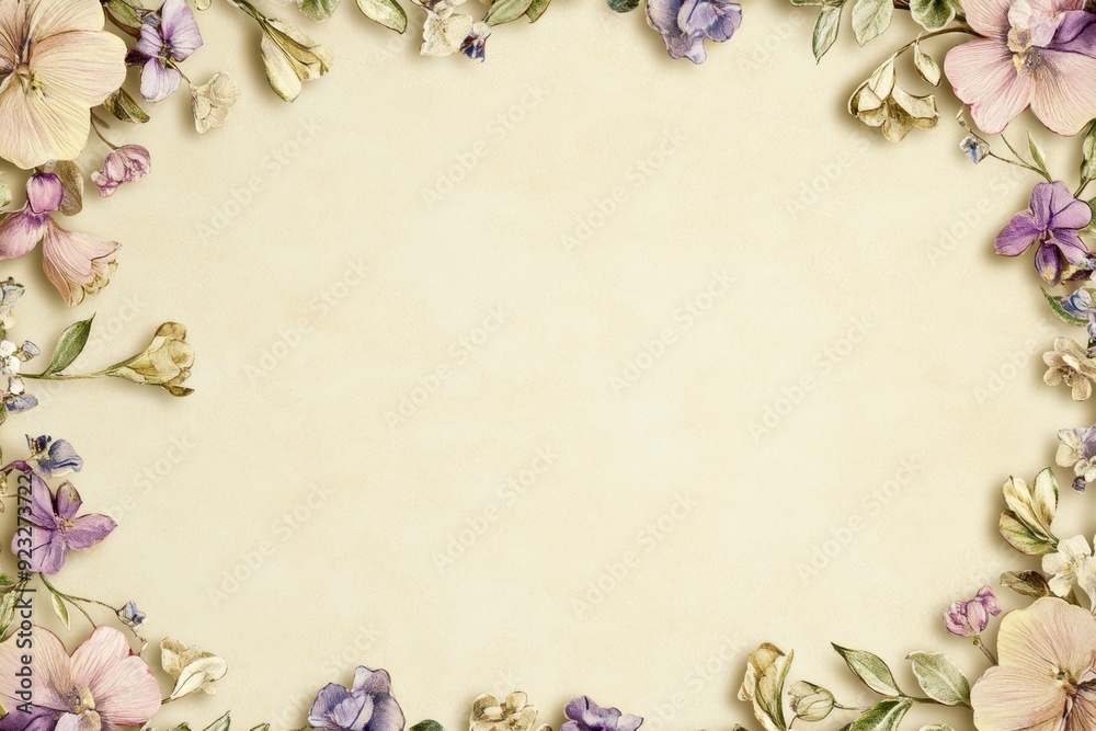 Elegant floral border with vibrant flowers lush greenery on light background. Ideal for decorative designs wedding invitations or romantic designs valentines day, mother's day, women's day