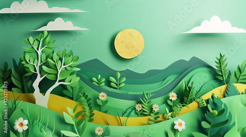Paper art of ecology and environment concept background