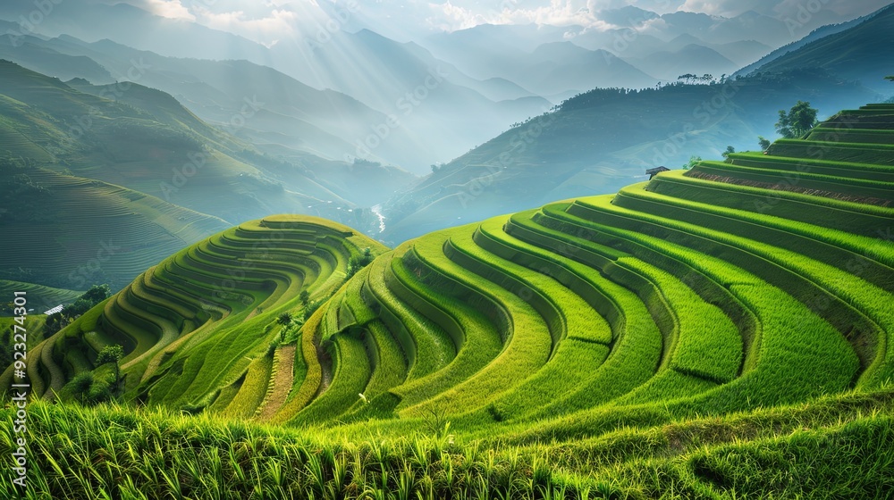 Terraced rice field landscape near Sapa in Vietnam background Terraced rice field landscape near Sapa in Vietnam background