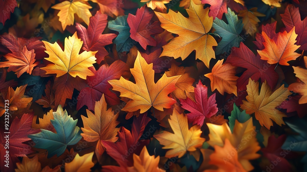 Macro shot of colorful autumn leaves on a tree branch Macro shot of colorful autumn leaves on a tree branch