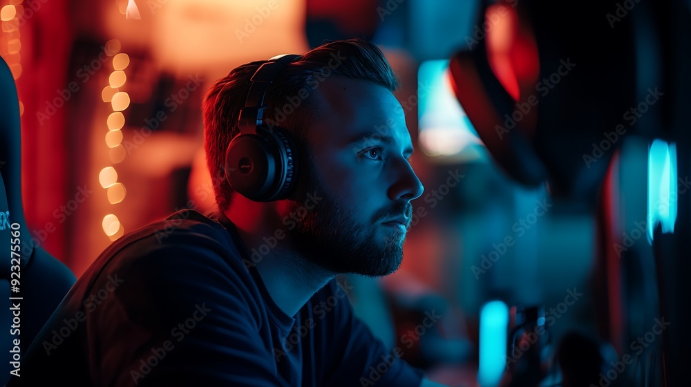 A portrait of a podcast host deep in thought, leaning into the microphone, with a creative studio backdrop. A portrait of a podcast host deep in thought, leaning into the microphone, with a creative studio backdrop.