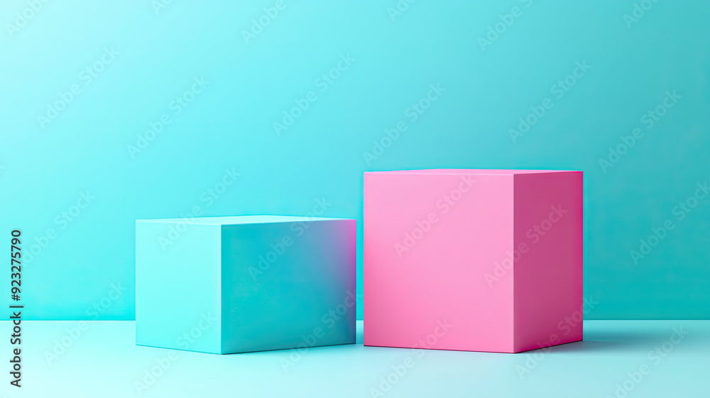 Colorful geometric cubes in pink and blue against a vibrant backdrop, perfect for modern design and minimalistic aesthetics. Colorful geometric cubes in pink and blue against a vibrant backdrop, perfect for modern design and minimalistic aesthetics.