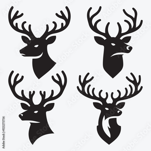 Black Deer Silhouette Bundle Logo Illustration Clipart 