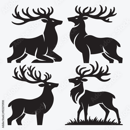 Black Deer Silhouette Bundle Logo Illustration Clipart 