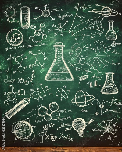 school formulas on the green blackboard