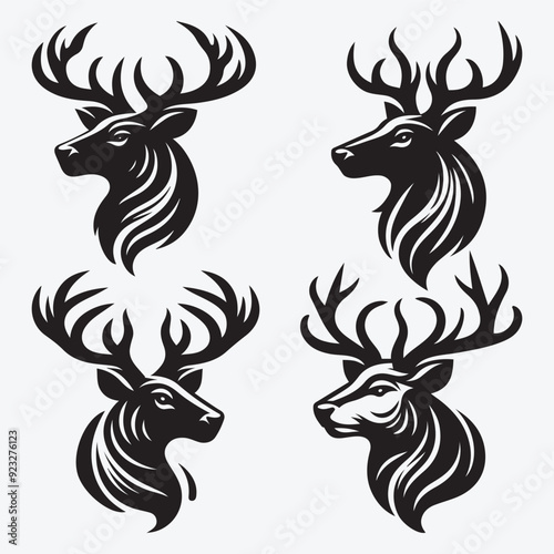 Black Deer Silhouette Bundle Logo Illustration Clipart 