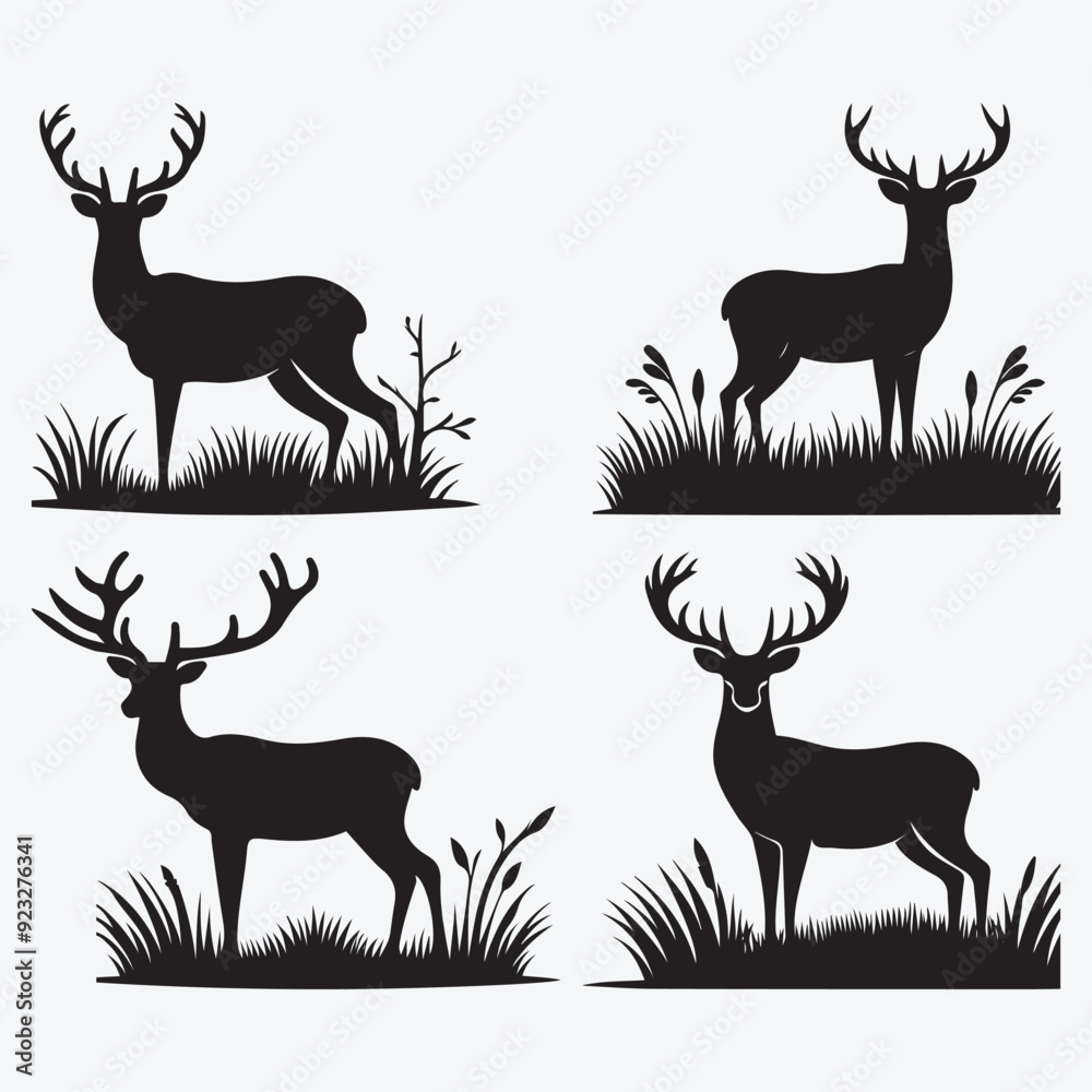 Black Deer Silhouette Bundle Logo Illustration Clipart 