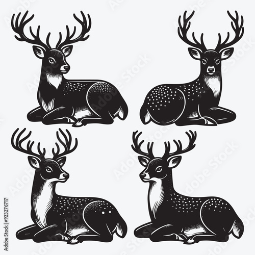 Black Deer Silhouette Bundle Logo Illustration Clipart 