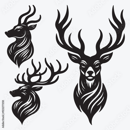 Black Deer Silhouette Bundle Logo Illustration Clipart 