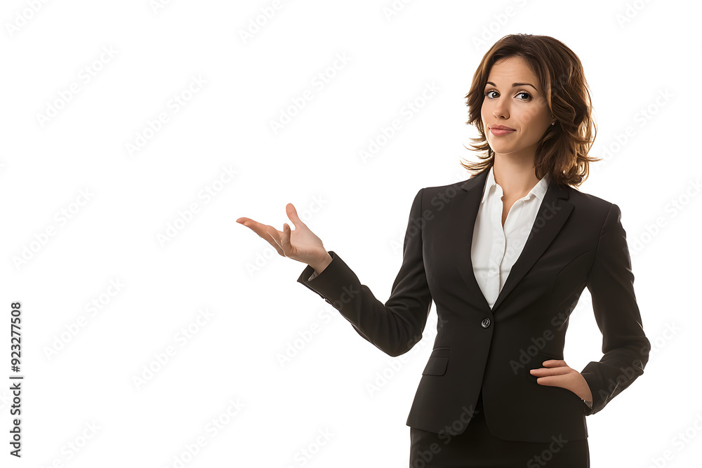 Professional Woman Gesturing with Hand in Business Presentation Professional Woman Gesturing with Hand in Business Presentation