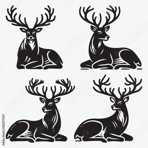 Black Deer Silhouette Bundle Logo Illustration Clipart 