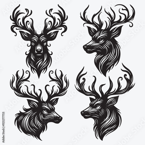Black Deer Silhouette Bundle Logo Illustration Clipart 