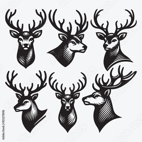 Black Deer Silhouette Bundle Logo Illustration Clipart 