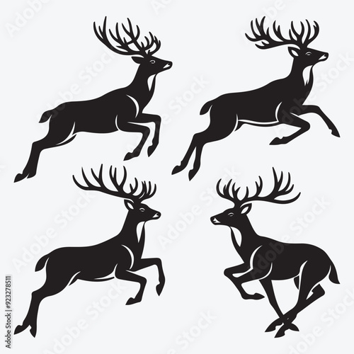Black Deer Silhouette Bundle Logo Illustration Clipart
