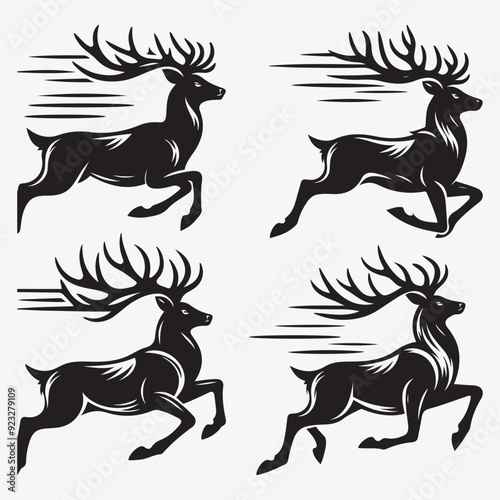 Black Deer Silhouette Bundle Logo Illustration Clipart