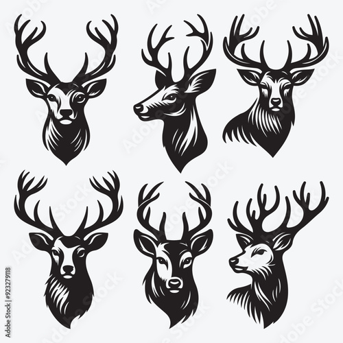Black Deer Silhouette Bundle Logo Illustration Clipart