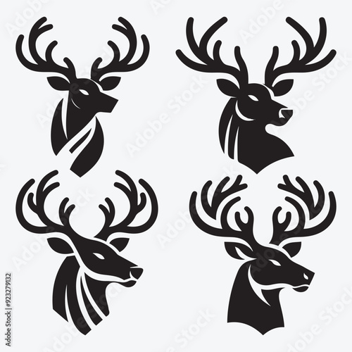 Black Deer Silhouette Bundle Logo Illustration Clipart