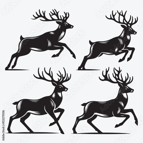 Black Deer Silhouette Bundle Logo Illustration Clipart