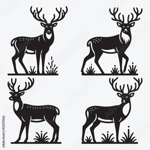 Black Deer Silhouette Bundle Logo Illustration Clipart