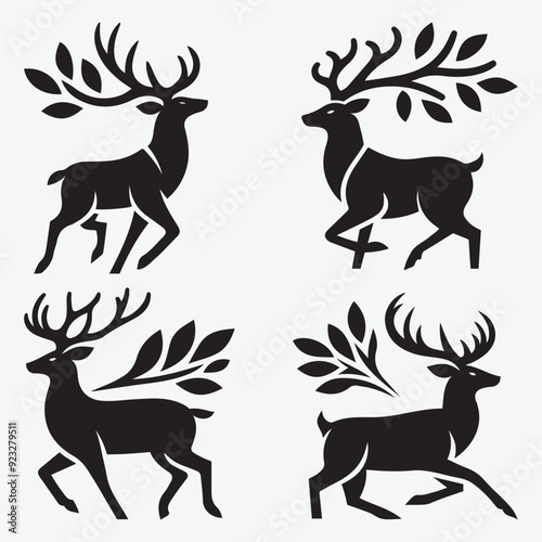 Black Deer Silhouette Bundle Logo Illustration Clipart