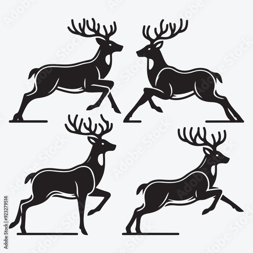 Black Deer Silhouette Bundle Logo Illustration Clipart