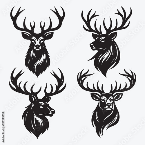 Black Deer Silhouette Bundle Logo Illustration Clipart