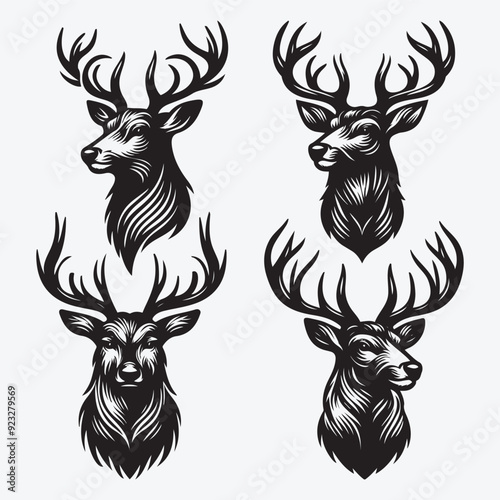 Black Deer Silhouette Bundle Logo Illustration Clipart