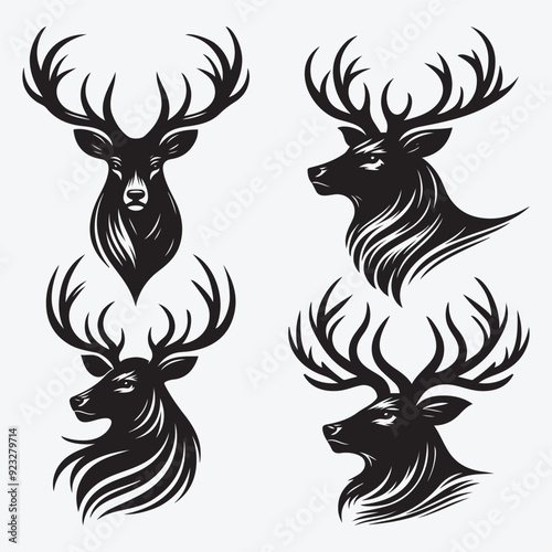 Black Deer Silhouette Bundle Logo Illustration Clipart