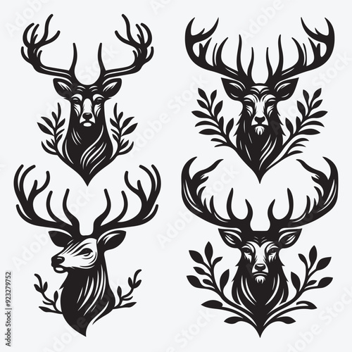 Black Deer Silhouette Bundle Logo Illustration Clipart