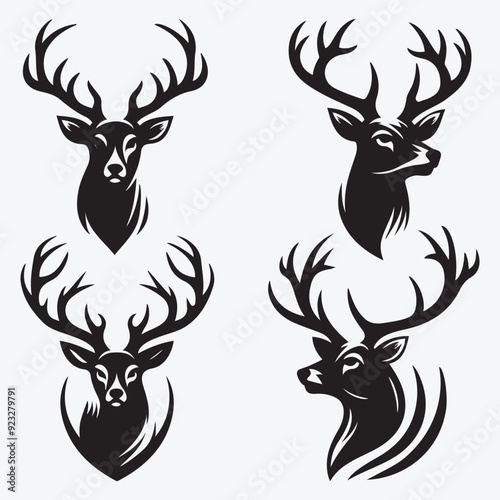Black Deer Silhouette Bundle Logo Illustration Clipart