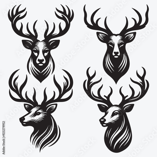 Black Deer Silhouette Bundle Logo Illustration Clipart