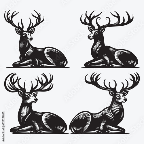 Black Deer Silhouette Bundle Logo Illustration Clipart